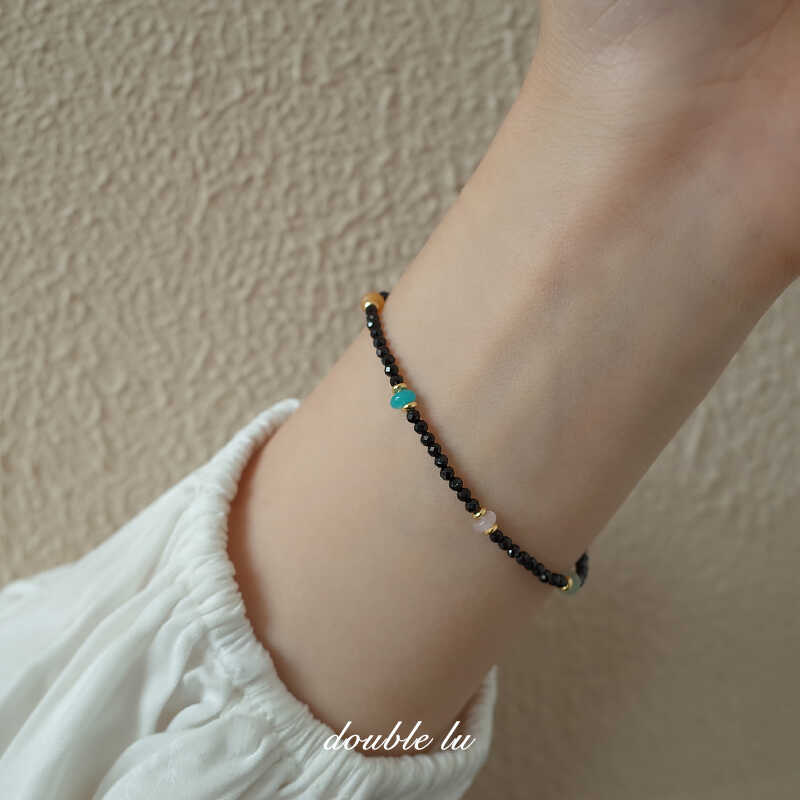手链蓝松石气质黑水晶小众女