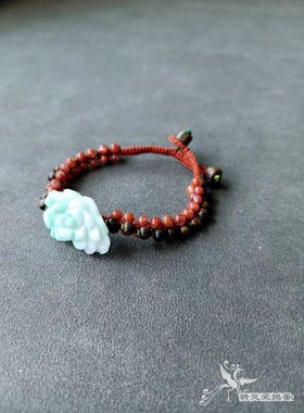 原创手编翡翠花朵南红沉香手绳