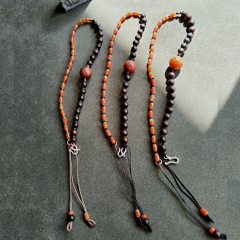 红翡沉香银扣两用链绳