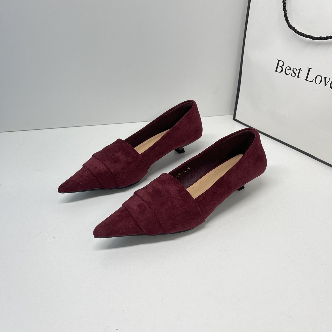 法式气质名媛酒红绒面单鞋