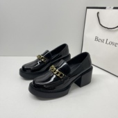 女2026新款 春季 黑色英伦风百搭女鞋 6cm高跟厚底小皮鞋 乐福单鞋 子