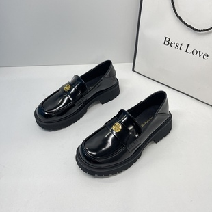 软底高级感粗跟复古一脚蹬小皮鞋 厚底山茶花乐福鞋 女2025春秋新款