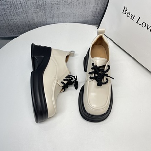 学院风增高单鞋 女英伦乐福鞋 软皮松糕厚底系带小皮鞋 2025年新款