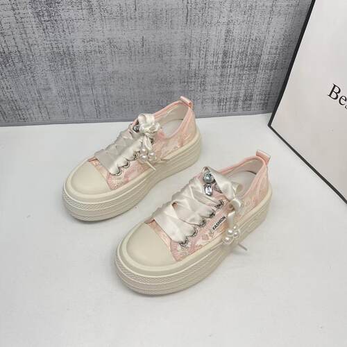 夏季新中式缎面刺绣透气松糕鞋