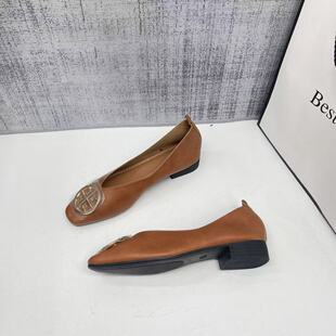 文艺方头软皮玛丽珍鞋 浅口单鞋 女2026年春夏季 复古搭扣低跟鞋 小码