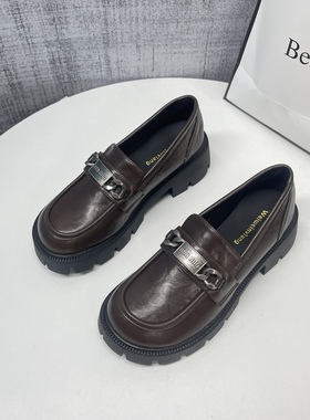 厚底乐福鞋女2025新款春秋职业上班女鞋小皮鞋女款百搭单鞋黑色鞋