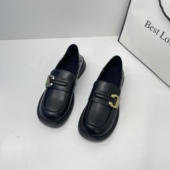 女秋2025新款 配裙子一脚蹬小皮鞋 英伦加绒单鞋 厚底乐福鞋 职业女鞋