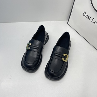 职业女鞋 厚底乐福鞋 英伦加绒单鞋 配裙子一脚蹬小皮鞋 女秋2025新款