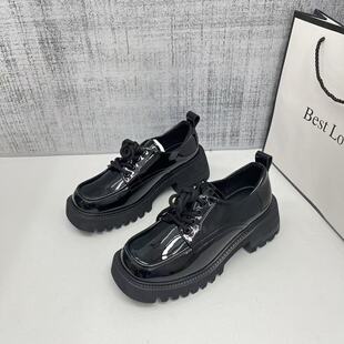 女英伦风2026春季 方头jk单鞋 新款 厚底松糕鞋 粗跟乐福鞋 增高小皮鞋