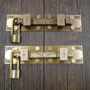 仿古中式木门纯铜加厚对开门锁插门闩全铜门栓复古纹可不打孔送锁