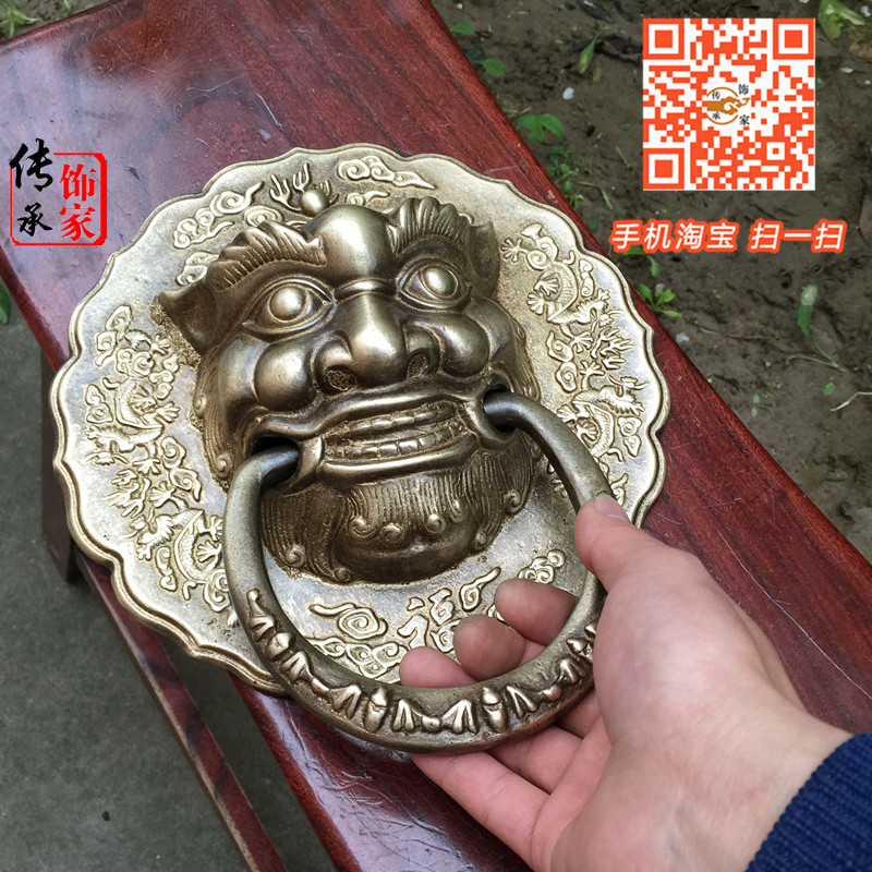 加大厚仿古中式纯铜兽头大门把手 麒麟铺首衔环 大门中式把手