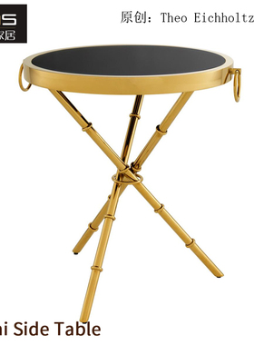 初森家具Omni SideTable竹节边几轻奢镀金大理石不锈钢茶几金属几