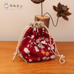 束口袋钥钥手工拼布布艺帆布拎手抽绳收纳包DIY材料包宋锦新中式