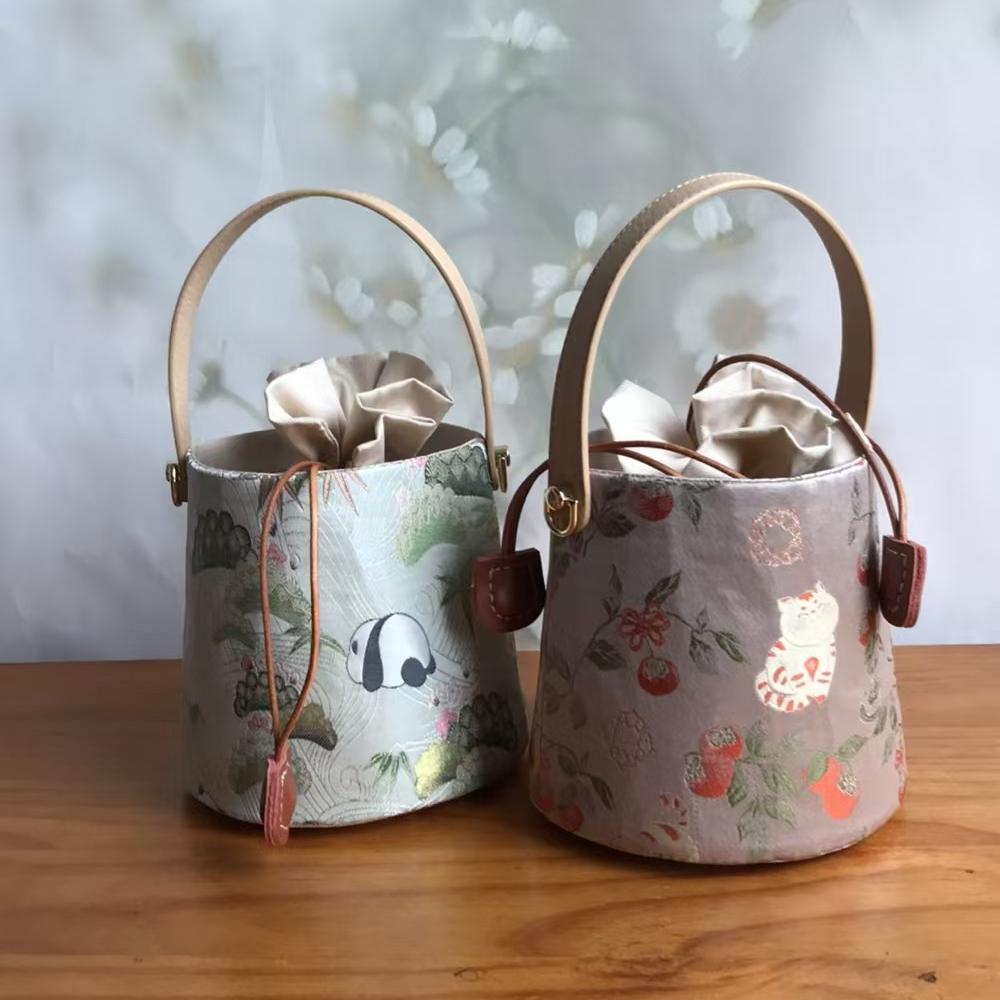 花瓣抽绳水桶包钥钥手工diy自制材料包宋锦新中式直播间国风包包