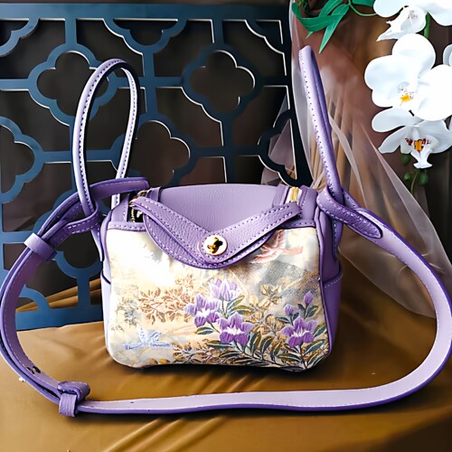 小琳迪包荔枝头层牛皮手工牛皮包diy材料另配桑蚕真丝宋锦西镇织