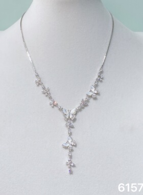 丽贝丽影新品超仙Y字锆石贝壳蝴蝶流苏项链气质轻奢百搭礼服配饰