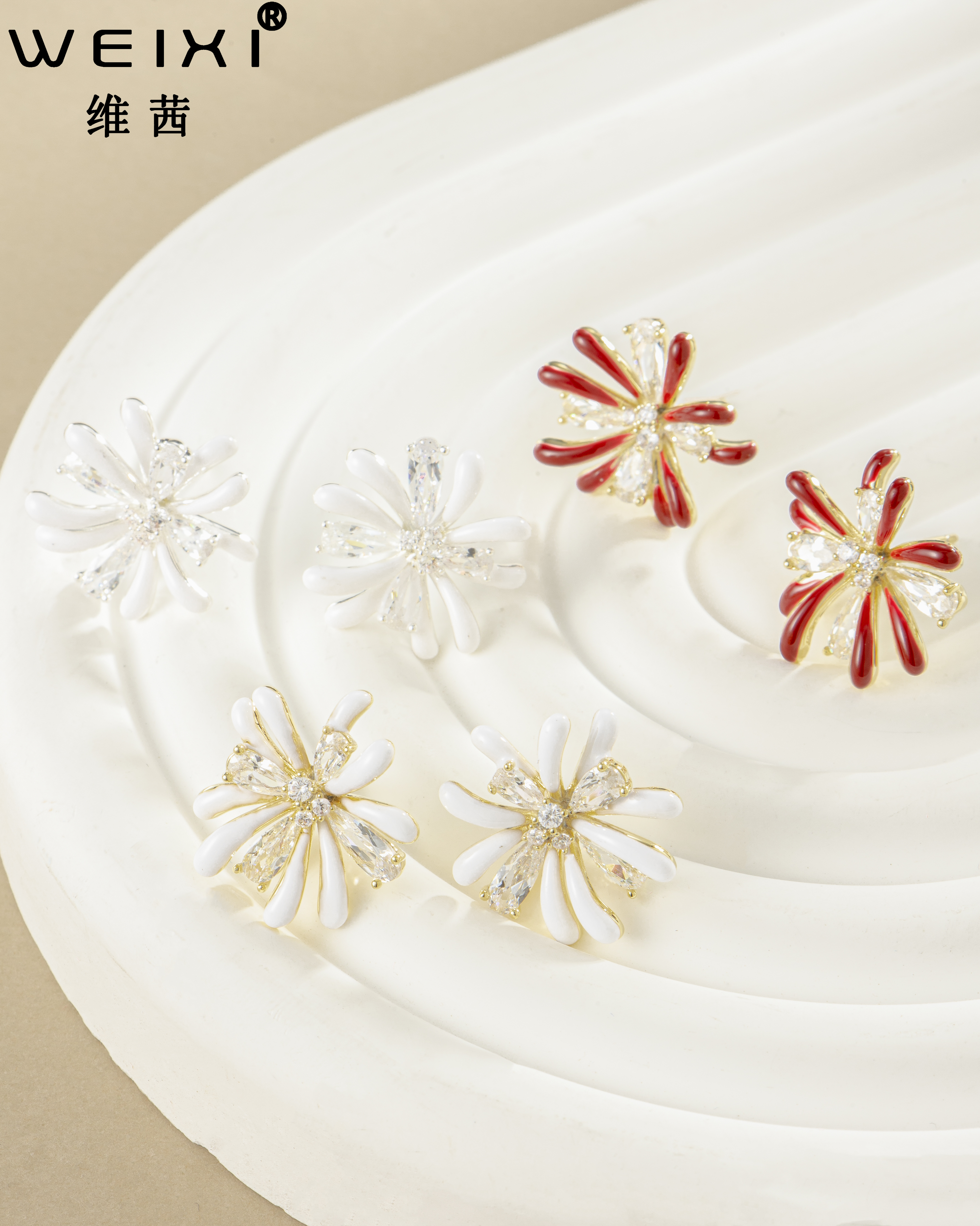 维茜新品s925银针爆款滴油锆石烟花耳钉女时尚气质百搭高级感耳饰