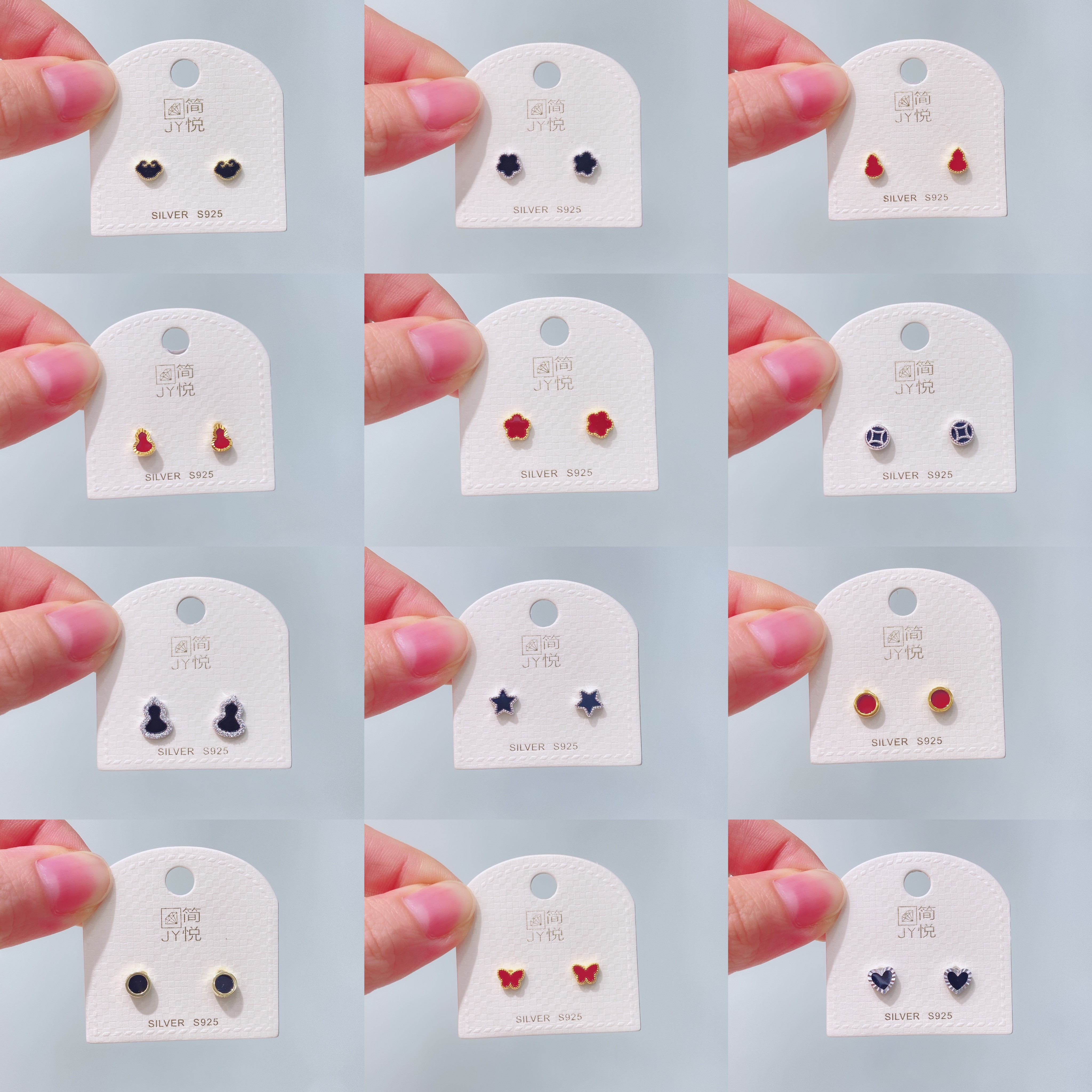 简悦银饰s925通体银通勤百搭树脂小耳钉小巧精致耳环女爆款耳饰