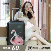 Osdy mới in hộp nhỏ nữ nội trú 20 inch vali học sinh 24 inch mờ hộp vận chuyển trường hợp xe đẩy - Va li