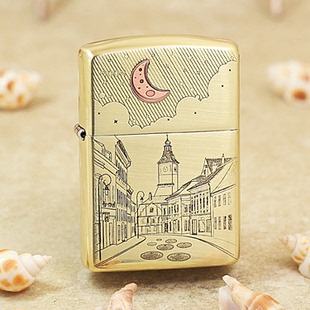 zippo正品纯铜盔甲月亮与六便士防风煤油打火机男士礼品情人节