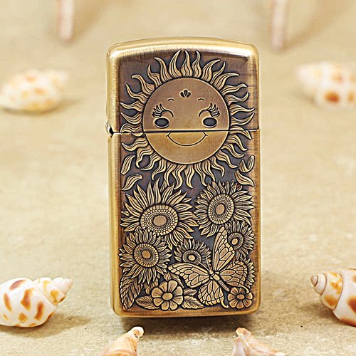 zippo之宝正品 1605纤巧套壳向阳花 送礼收藏防风煤油打火机