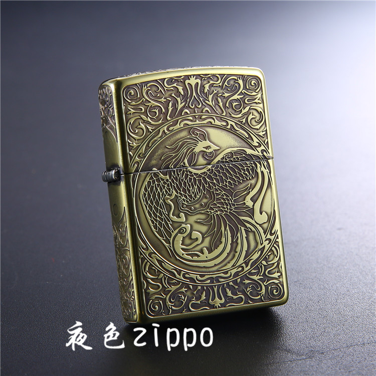 夜色zippo正品煤油打火机日版五面雕刻凤凰纯铜凤舞九天2BI-ENP