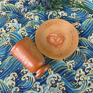 备前烧名家 小盘 冈田辉 壶承 人间guo宝 茶杯 日本制