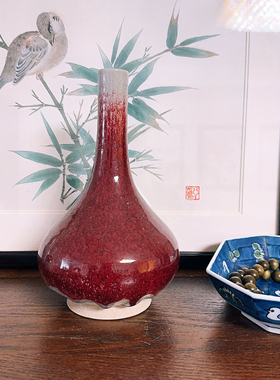 清水烧 作家器 手工窑变红釉  花瓶 花器 摆件
