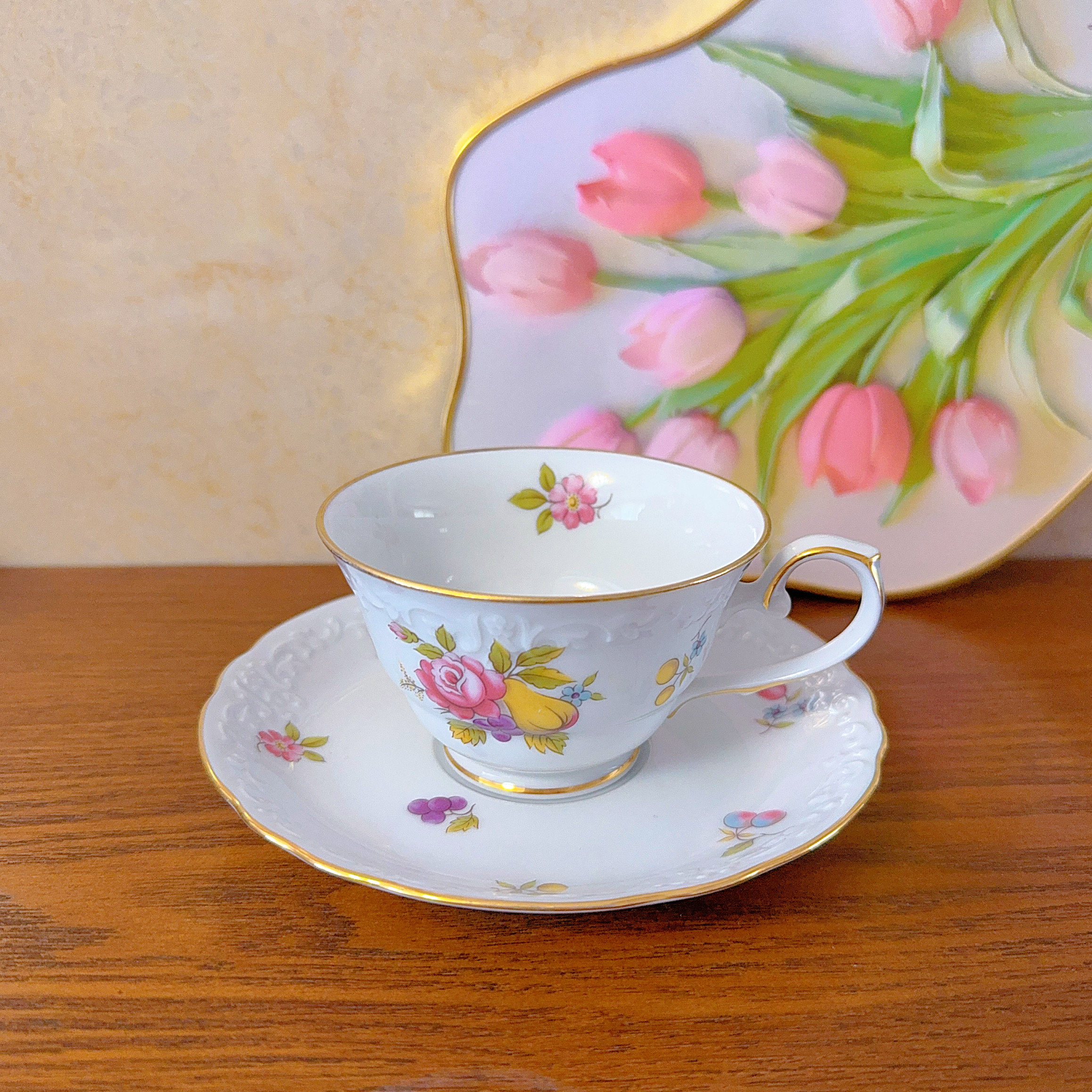 黑标则武Noritake 描金玫瑰水果  咖啡杯 红茶杯 早餐杯碟图片