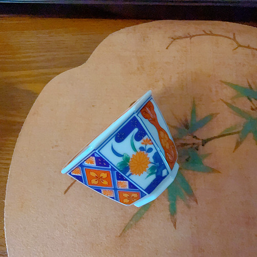 有田烧 峰山窑 手绘花草八角 交趾釉 品茗杯 主人杯 功夫茶杯