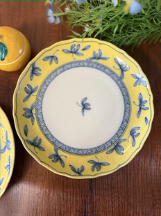 内外青花染付菜盘 橘吉 兰花草 高端 餐盘 黄交趾釉