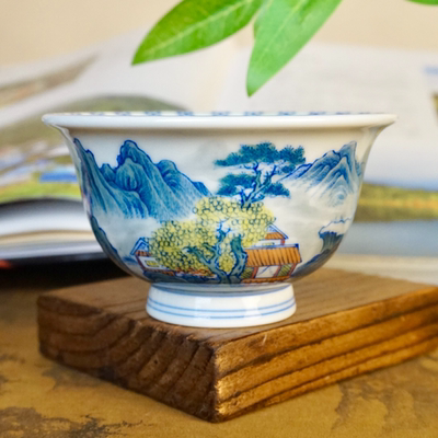 德物小雅山水缠枝莲花心压手杯