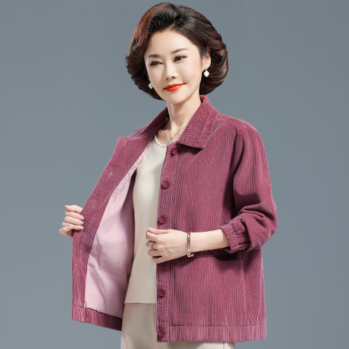 妈妈装春秋纯棉灯芯绒外套加大码