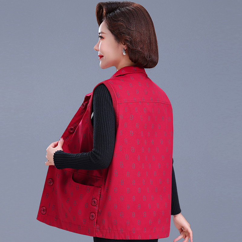 妈妈马甲春秋外穿新款纯棉宽松坎肩背心洋气50岁中老年女全棉马夹