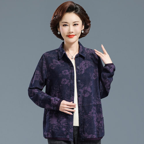 中老年女牛仔纯棉衬衫长袖妈妈秋