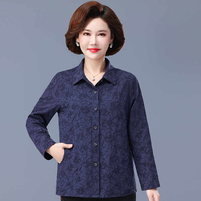 中老年纯棉女装衬衣长袖春夏
