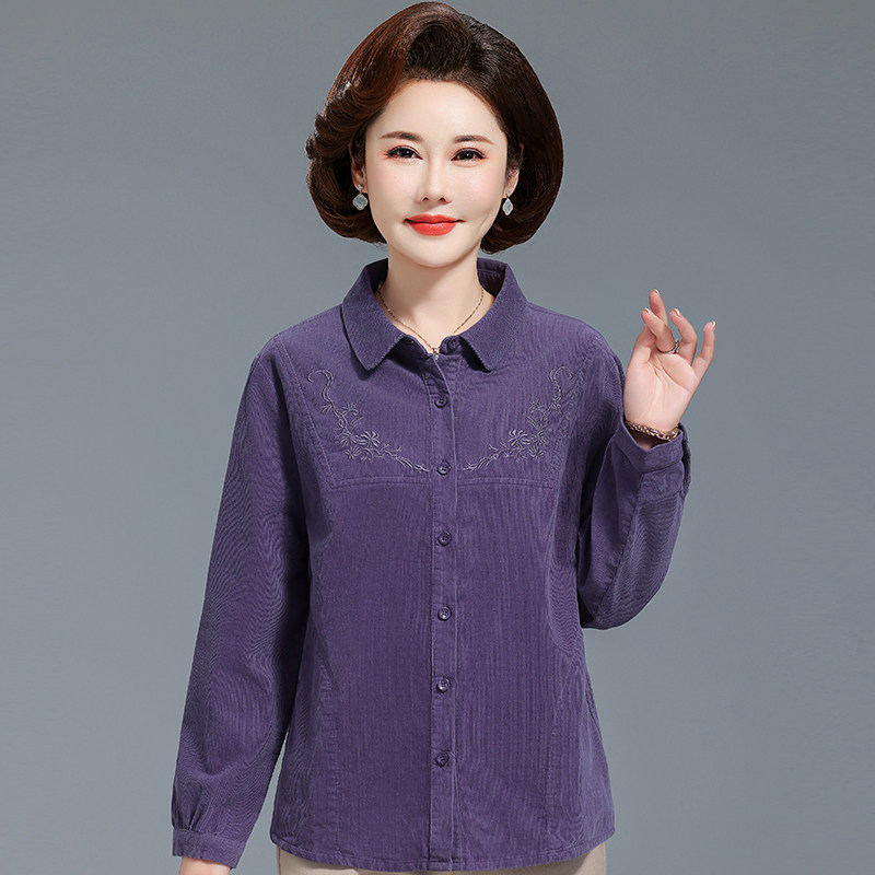 中老年女春装灯芯绒衬衣薄外套