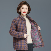 中老年女冬装 纯棉格子奶奶棉衣保暖加厚棉服妈妈上衣棉袄立领外套