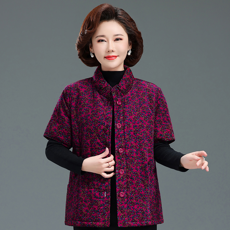 中老年女秋冬装条绒马甲纯棉坎肩妈妈加厚中袖棉衣奶奶装棉袄外套
