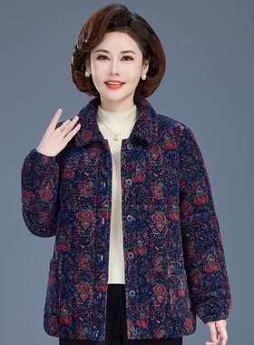中老年女冬装洋气灯芯绒加厚棉服