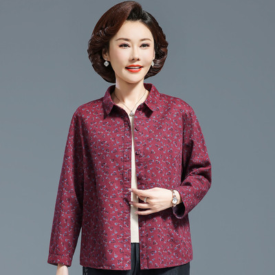 中老年女装纯棉长袖衬衣洋气开衫