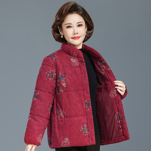 加厚棉袄衣妈妈厚外套 纯棉短款 中老年冬装 女宽松印花棉服奶奶时尚