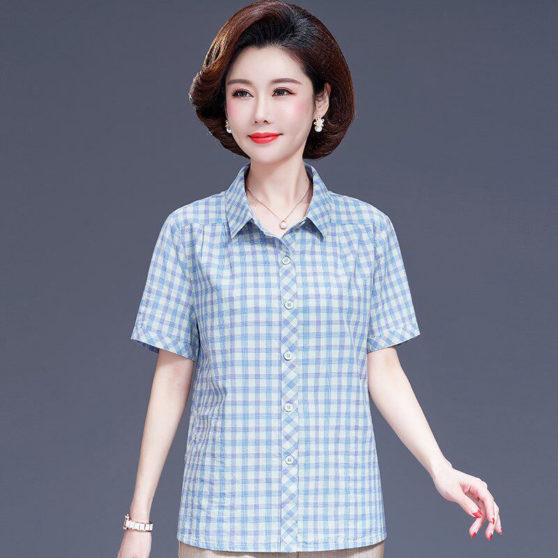 中老年女装纯棉大码衬衣短袖
