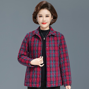妈妈春秋夹棉衬衫中老年女外套冬装棉衣中年人棉服短款纯棉棉袄子