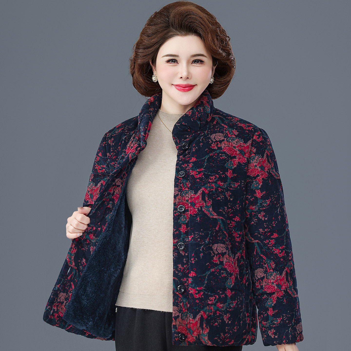 中老年女妈妈冬装纯棉厚外套棉服