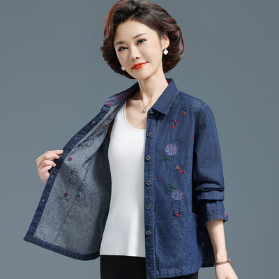 中老年女装纯棉长袖衬衣洋气牛仔