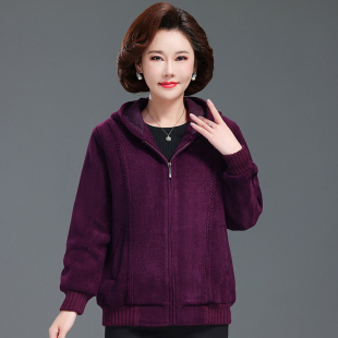 中老年女妈妈装秋冬新款灯芯绒纯棉外套短款连帽夹克奶奶保暖上衣