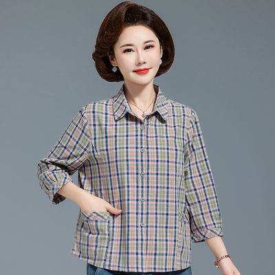 妈妈春夏装纯棉七分中袖薄外套