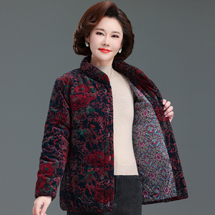 新款中老年人女妈妈秋冬装宽松棉袄纯棉大码加厚外套奶奶短款棉衣