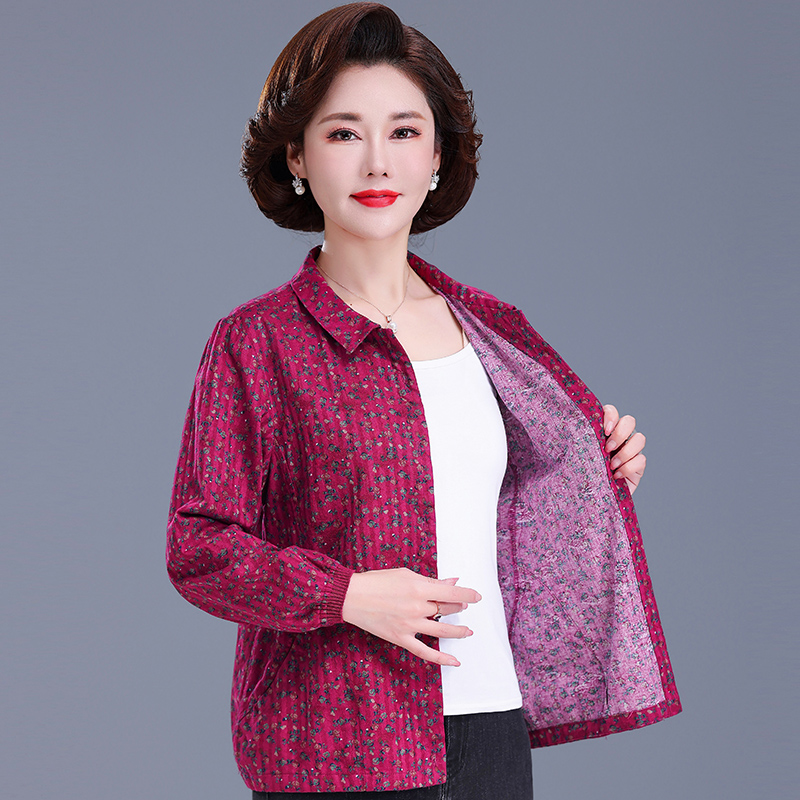 妈妈长袖上衣纯棉衬衫2024春秋新款短款薄外套宽松中年女秋装衬衣